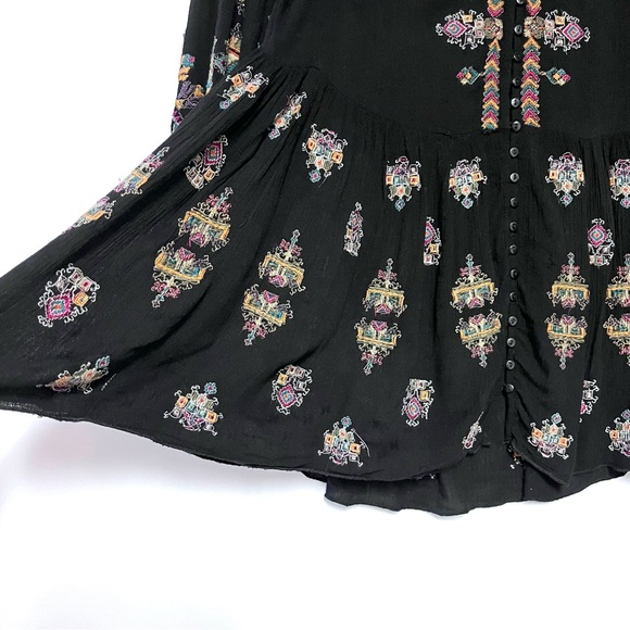 Free People Arianna Tunic Top Black Babydoll Embroidered Boho XS Gauzy Festival - Picture 7 of 16